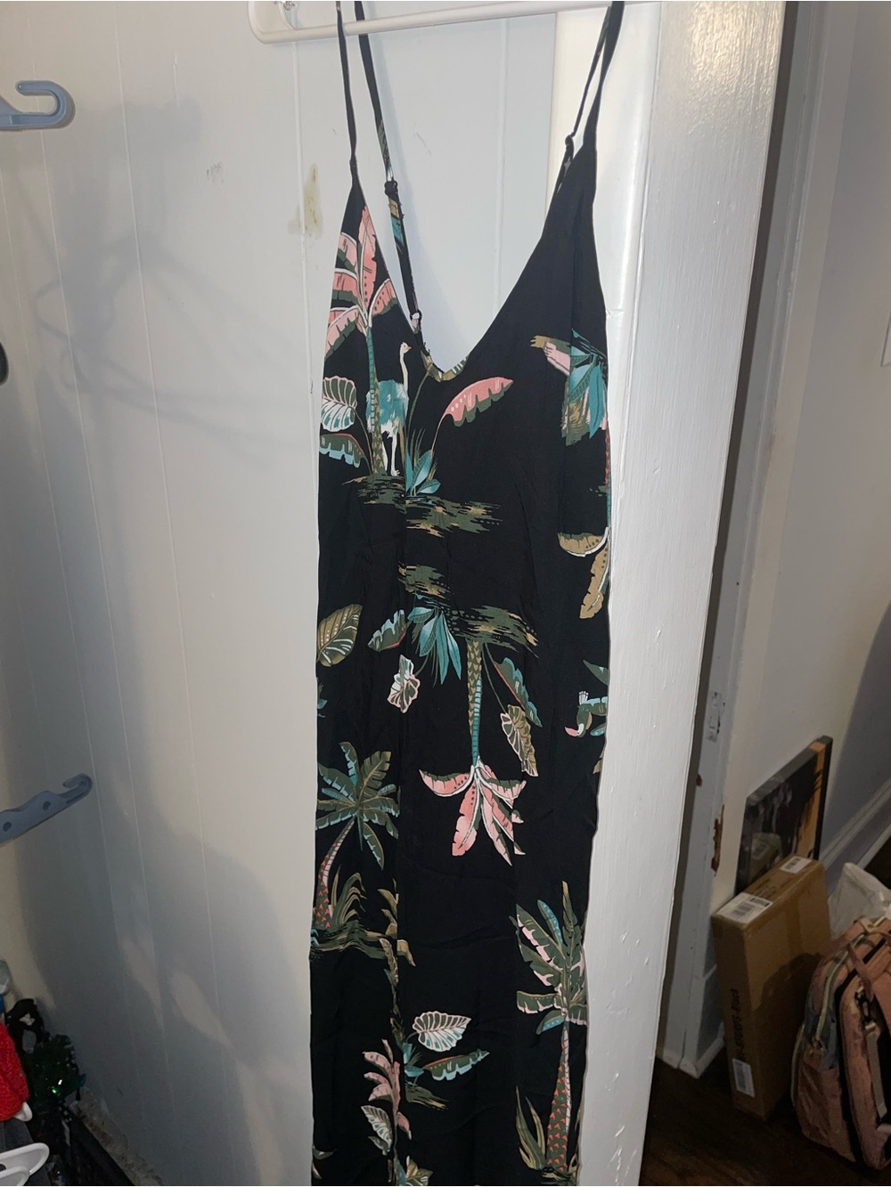 Old Navy Black Floral Slip Dress with Pink and Green Print
